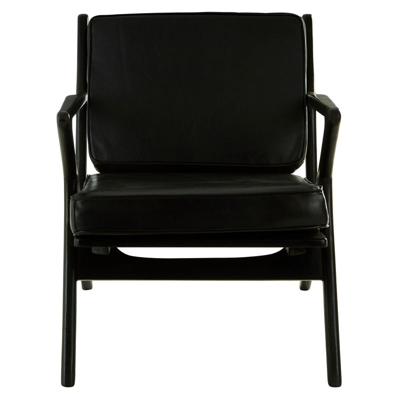 Black Leather and Teak Wood Frame Armchair | Kendari