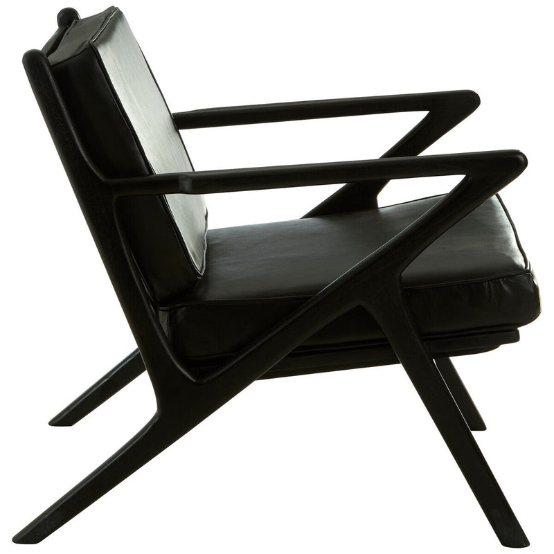 Black Leather and Teak Wood Frame Armchair | Kendari