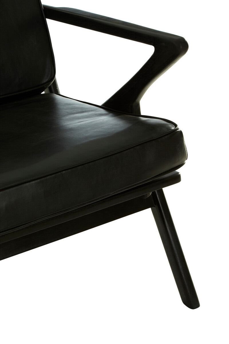 Black Leather and Teak Wood Frame Armchair | Kendari