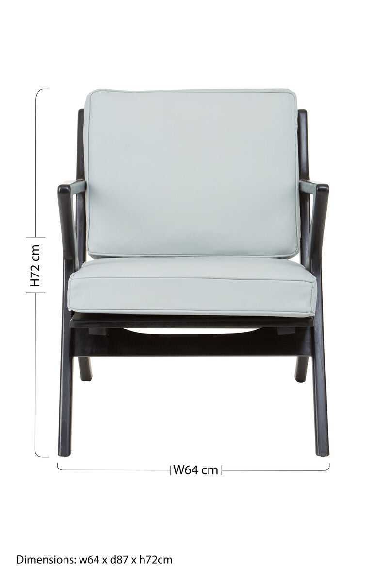 Grey Leather and Black Teak Wood Armchair | Kendari