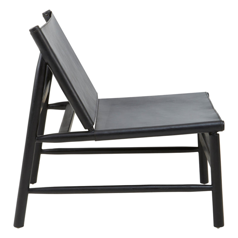Black Leather and Teak Modern Sling Chair | Kendari