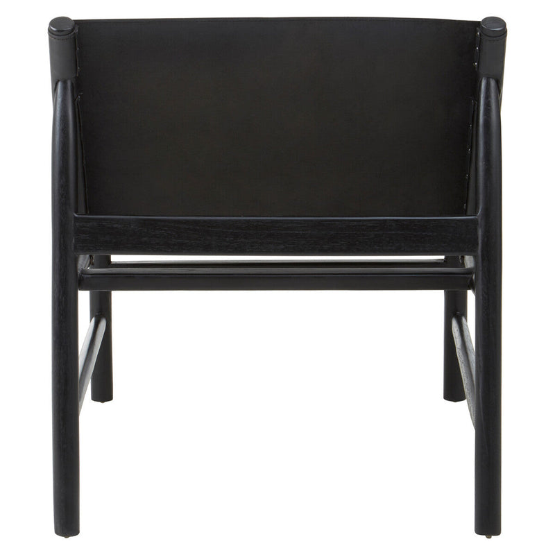 Black Leather and Teak Modern Sling Chair | Kendari