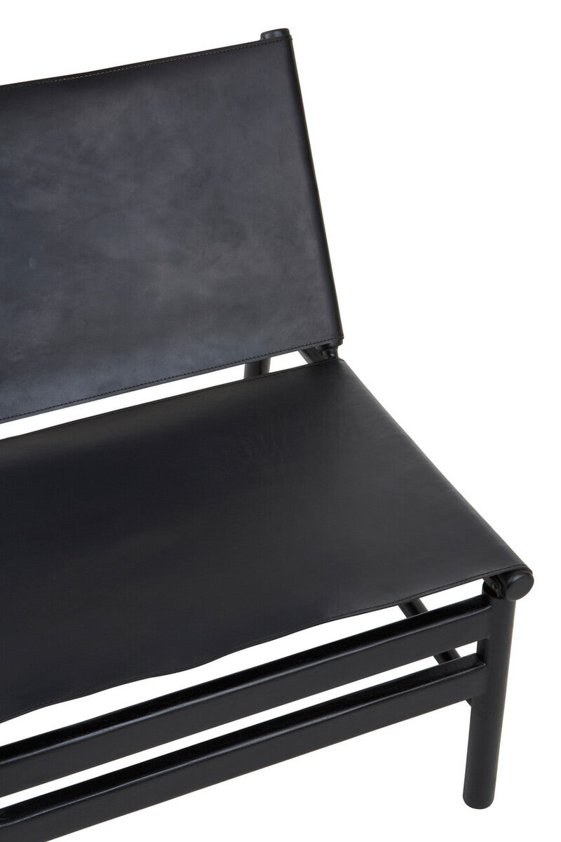Black Leather and Teak Modern Sling Chair | Kendari