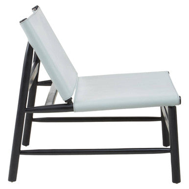Grey Leather and Black Teak Modern Sling Chair | Kendari