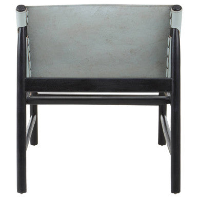 Grey Leather and Black Teak Modern Sling Chair | Kendari