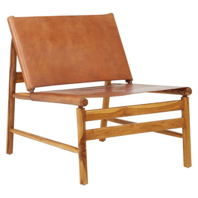 Brown Leather and Teak Modern Sling Chair | Kendari
