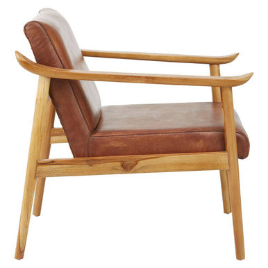 Brown Leather with Natural Teak Wood Armchair | Kendari