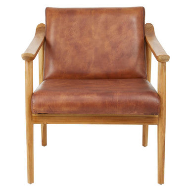 Brown Leather with Natural Teak Wood Armchair | Kendari