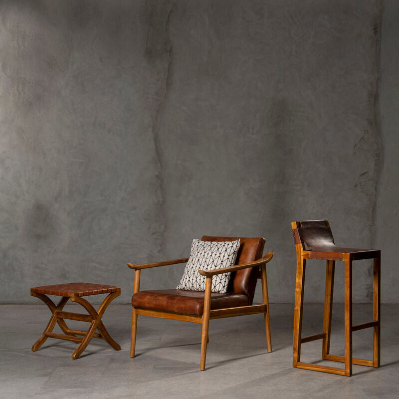 Brown Leather with Natural Teak Wood Armchair | Kendari