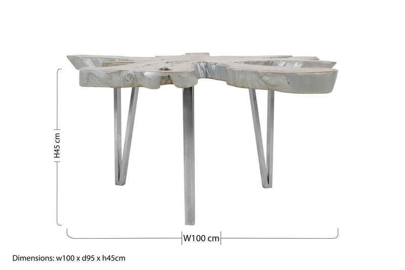 Silver Teak Wood Star Top Coffee Table with Steel Legs | Surak