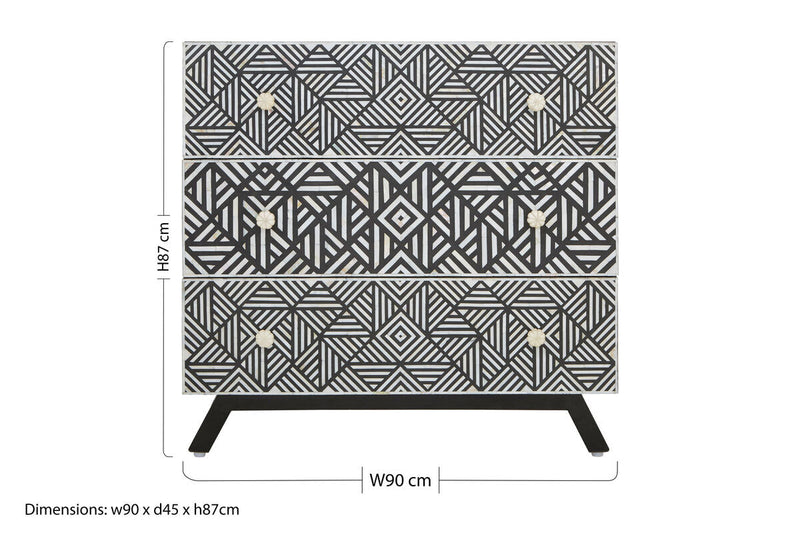 Black and Mother of Pearl Chest of 3 Drawers | Fusion