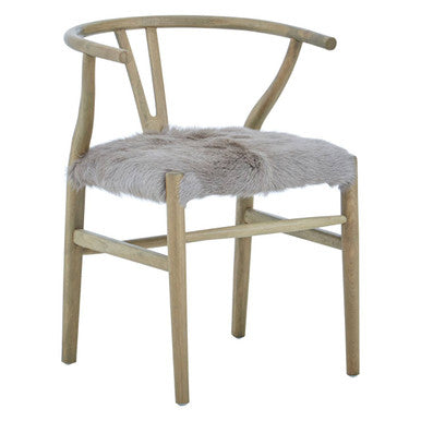 Natural Oak Wood and Grey Fur Dining Chair | Hazel