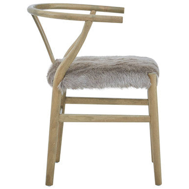 Natural Oak Wood and Grey Fur Dining Chair | Hazel
