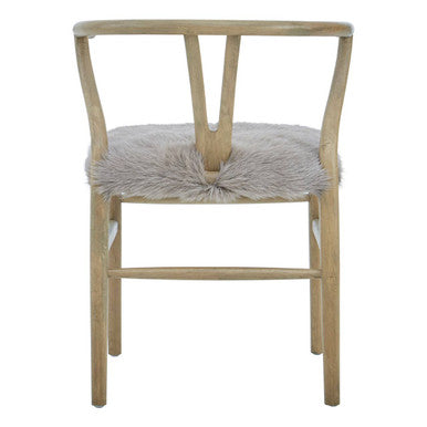 Natural Oak Wood and Grey Fur Dining Chair | Hazel