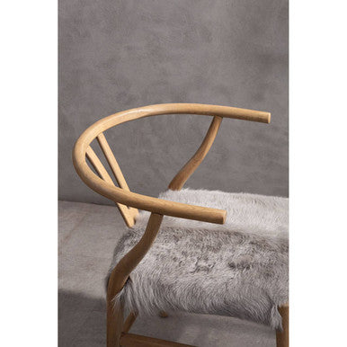 Natural Oak Wood and Grey Fur Dining Chair | Hazel