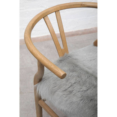 Natural Oak Wood and Grey Fur Dining Chair | Hazel