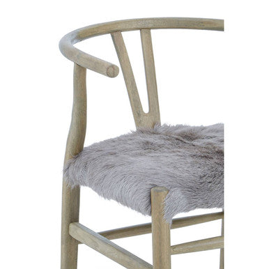 Natural Oak Wood and Grey Fur Dining Chair | Hazel