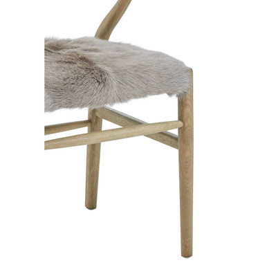 Natural Oak Wood and Grey Fur Dining Chair | Hazel