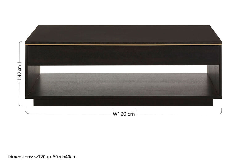Black Oak Veneer 1-Drawer Coffee Table with Gold Finish Trim and Lower Storage Shelf | Diamond