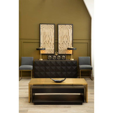 Black Oak Veneer 1-Drawer Coffee Table with Gold Finish Trim and Lower Storage Shelf | Diamond