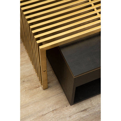 Black Oak Veneer 1-Drawer Coffee Table with Gold Finish Trim and Lower Storage Shelf | Diamond