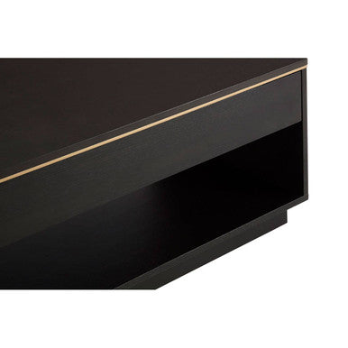 Black Oak Veneer 1-Drawer Coffee Table with Gold Finish Trim and Lower Storage Shelf | Diamond