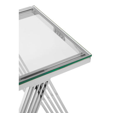 Clear Glass Top End Table with Silver Finish Stainless Steel Slim Lines Frame | Piermount