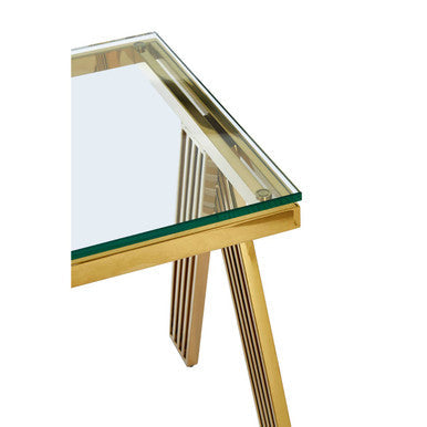Clear Glass Top End Table with Gold Finish Stainless Steel Slim Lines Frame | Piermount
