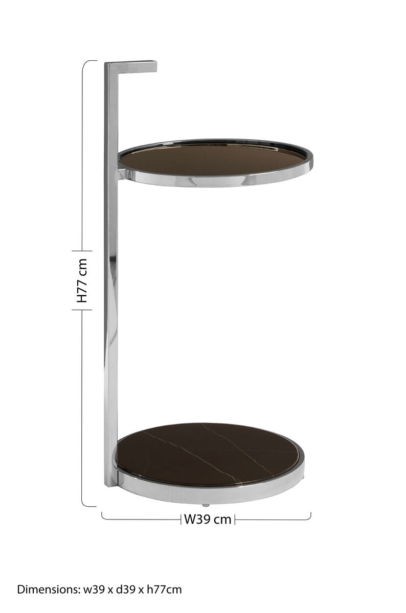 Two Tier Round End Table with Black Marble and Glass Top | Piermount