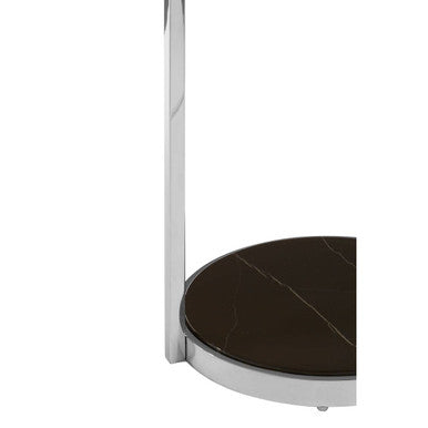 Two Tier Round End Table with Black Marble and Glass Top | Piermount