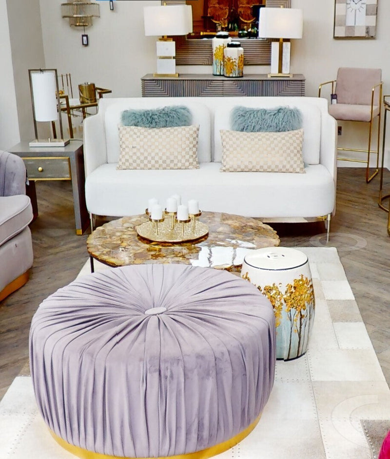 White and Mink 2 Seater Sofa with Metal Base | Piermount
