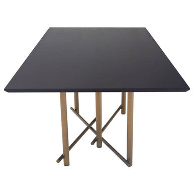 Black Engineered Wood Top Dining Table with Brushed Brass Legs | Delta