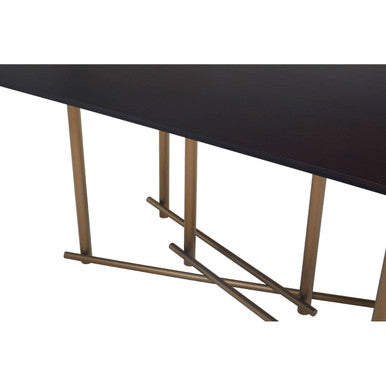 Black Engineered Wood Top Dining Table with Brushed Brass Legs | Delta
