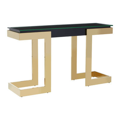 Gold Finish Base Console Table with Clear Glass Top | Deana