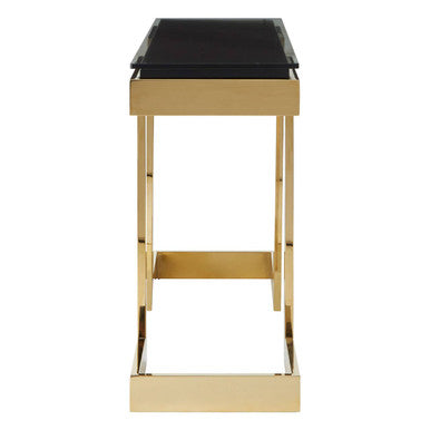 Gold Finish Base Console Table with Clear Glass Top | Deana