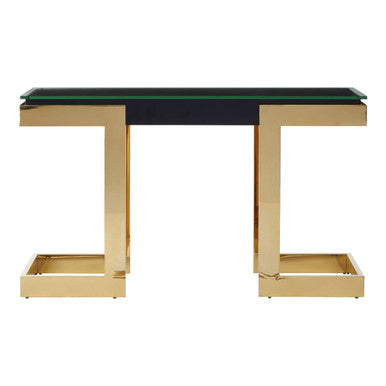 Gold Finish Base Console Table with Clear Glass Top | Deana