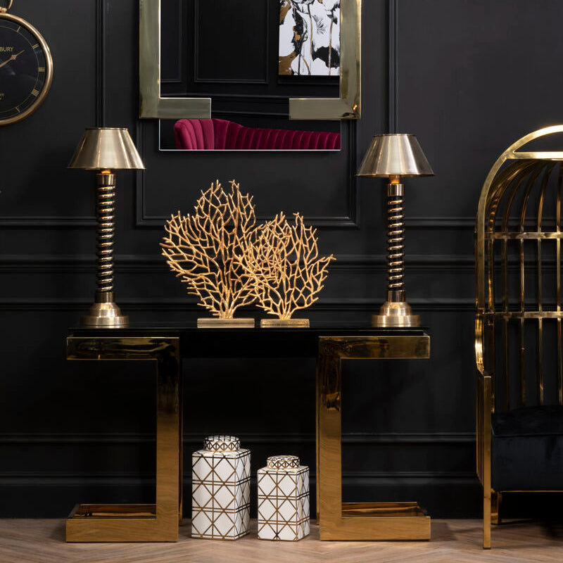 Gold Finish Base Console Table with Clear Glass Top | Deana