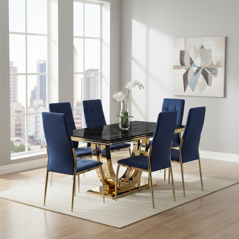 Blue Velvet High Back Dining Chair | Tamzin