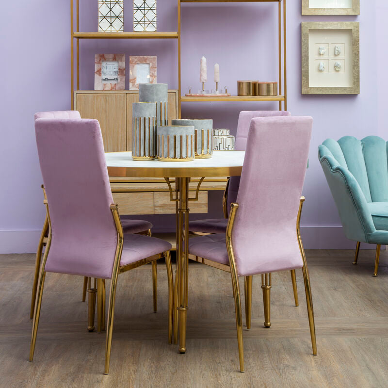 Pink Velvet High Back Dining Chair | Tamzin