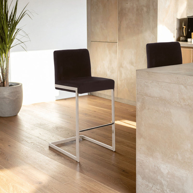 Black Velvet Bar Chair with Low Back | Tamzin