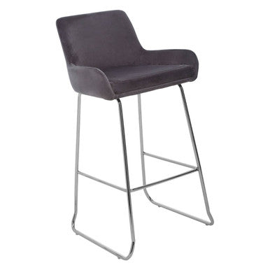 Grey Velvet Bar Chair with Low Arms | Tamzin
