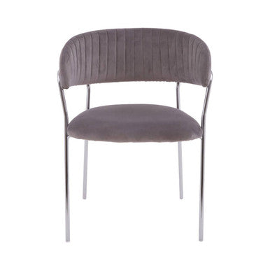 Mink Velvet Channel Tufted and Chrome Finish Dining Chair | Tamzin