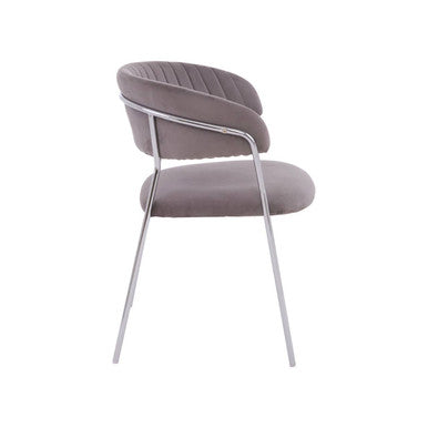 Mink Velvet Channel Tufted and Chrome Finish Dining Chair | Tamzin