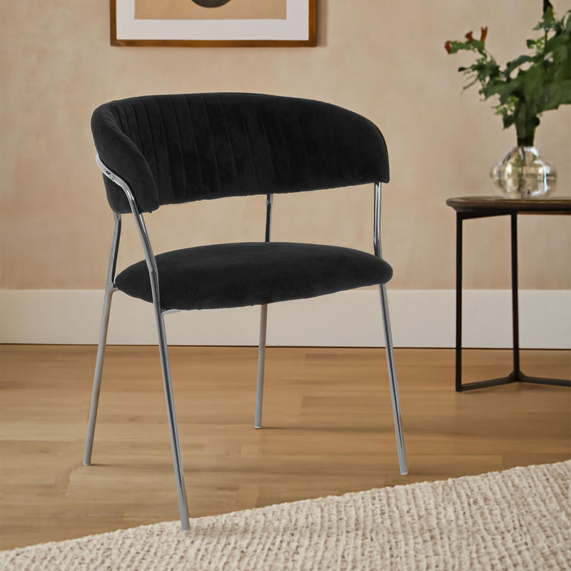 Black Velvet Channel Tufted Dining Chair | Tamzin