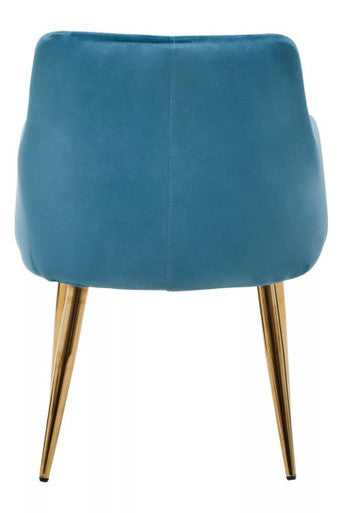 Light Blue Velvet Quilted Dining Chair with Gold Finish Legs | Tamzin