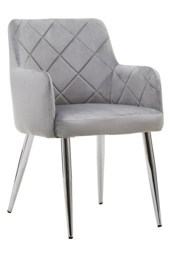 Mink Velvet Quilted Dining Chair with Chrome Finish Legs | Tamzin