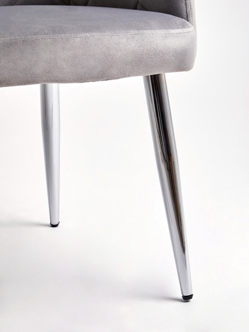 Mink Velvet Quilted Dining Chair with Chrome Finish Legs | Tamzin