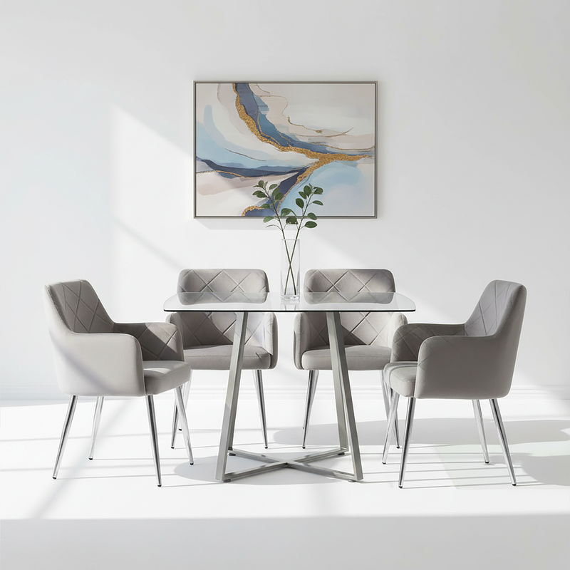 Mink Velvet Quilted Dining Chair with Chrome Finish Legs | Tamzin