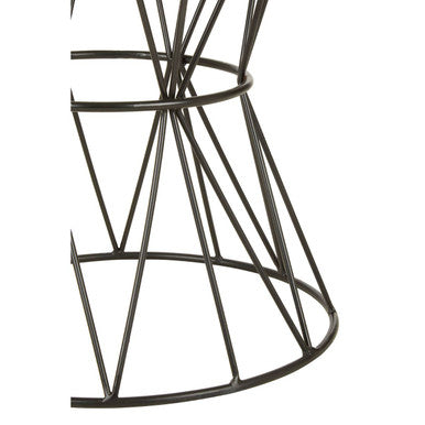 White Marble Top Side Table with Powder-Coated Black Iron Corset Base, Rabia