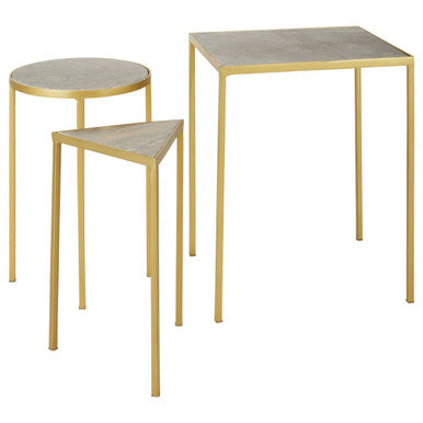 Grey Marble Top and Antique Brass Finish Set of 3 Nesting Tables | Rabia